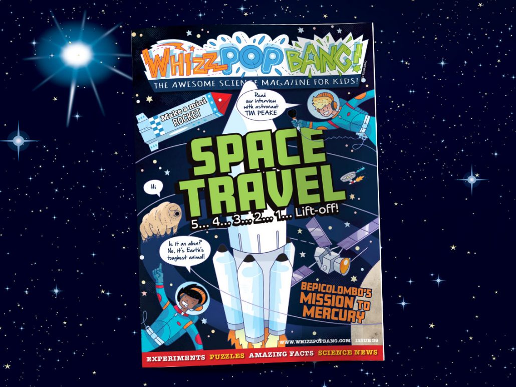 Whizz Pop Bang science magazine for kids SPACE TRAVEL on night sky