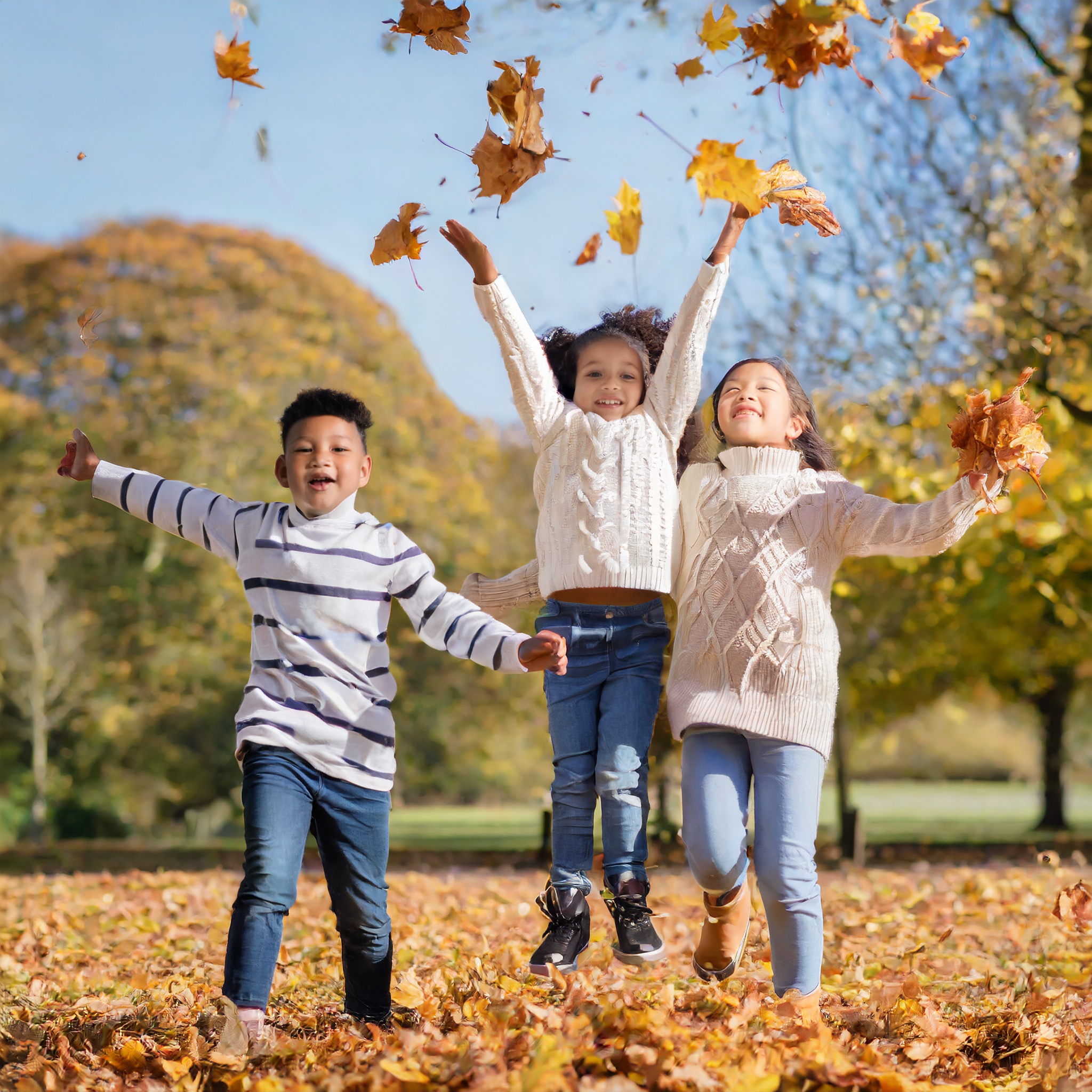 Children playing with leaves