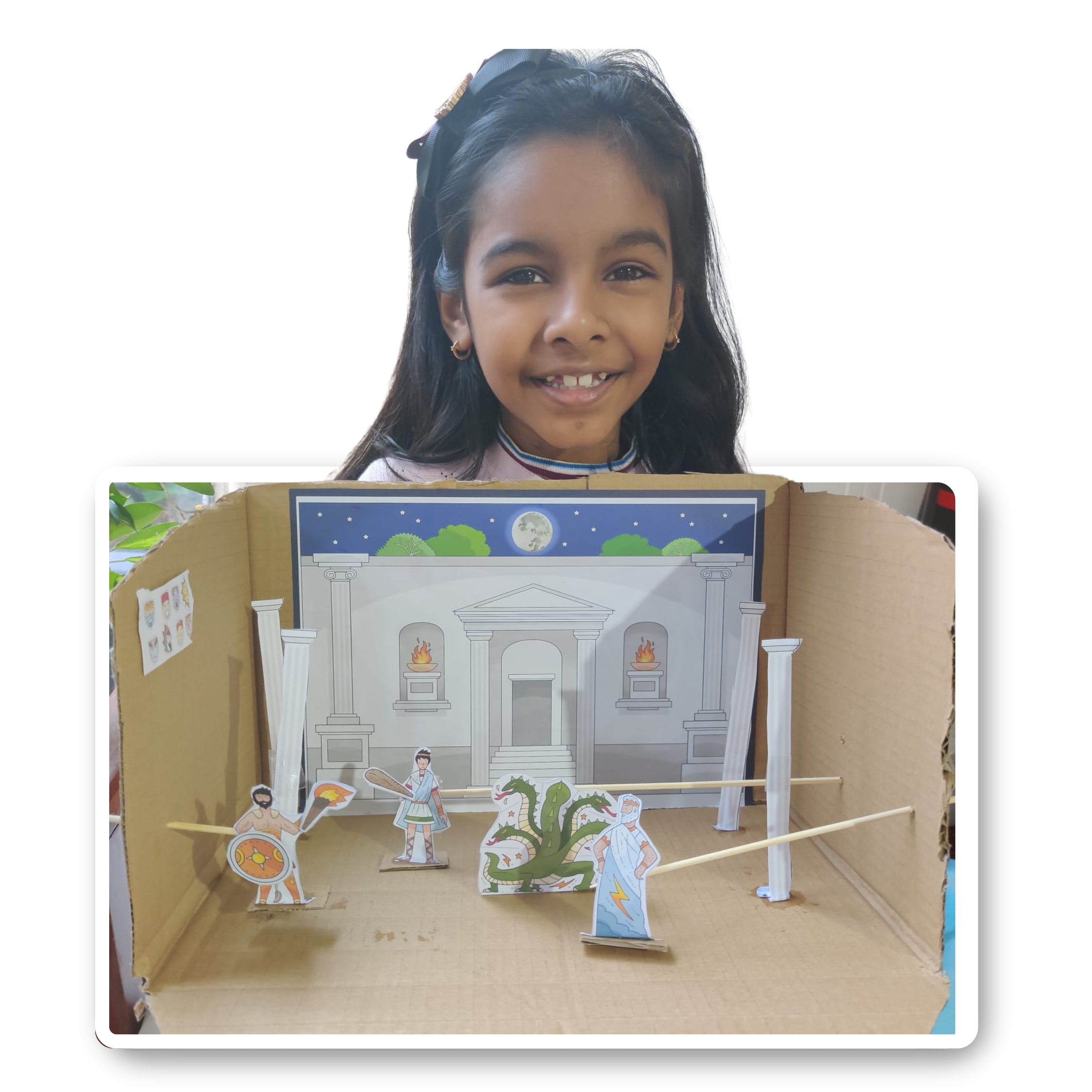 Kid with papercraft diorama