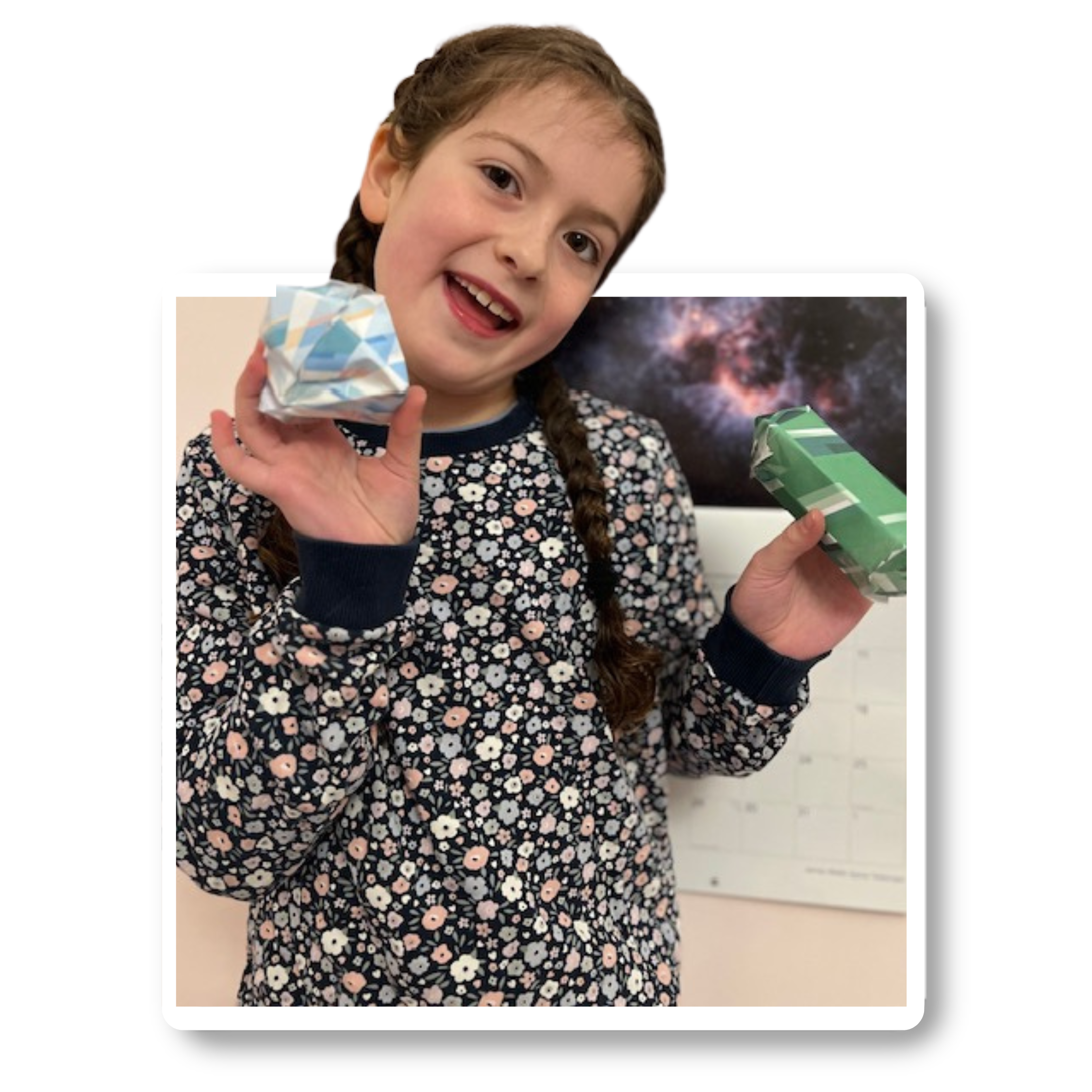 Happy child with paper gems